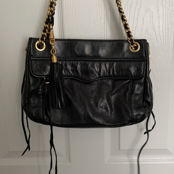 EEUC REBECCA MINKOFF SWING LEATHER BAG BLACK GOLD - Picture 3 of 12